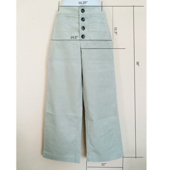 NEW WOMEN VELVET CROPPED WIDE GREEN PANTS JEANS M - Picture 7 of 7